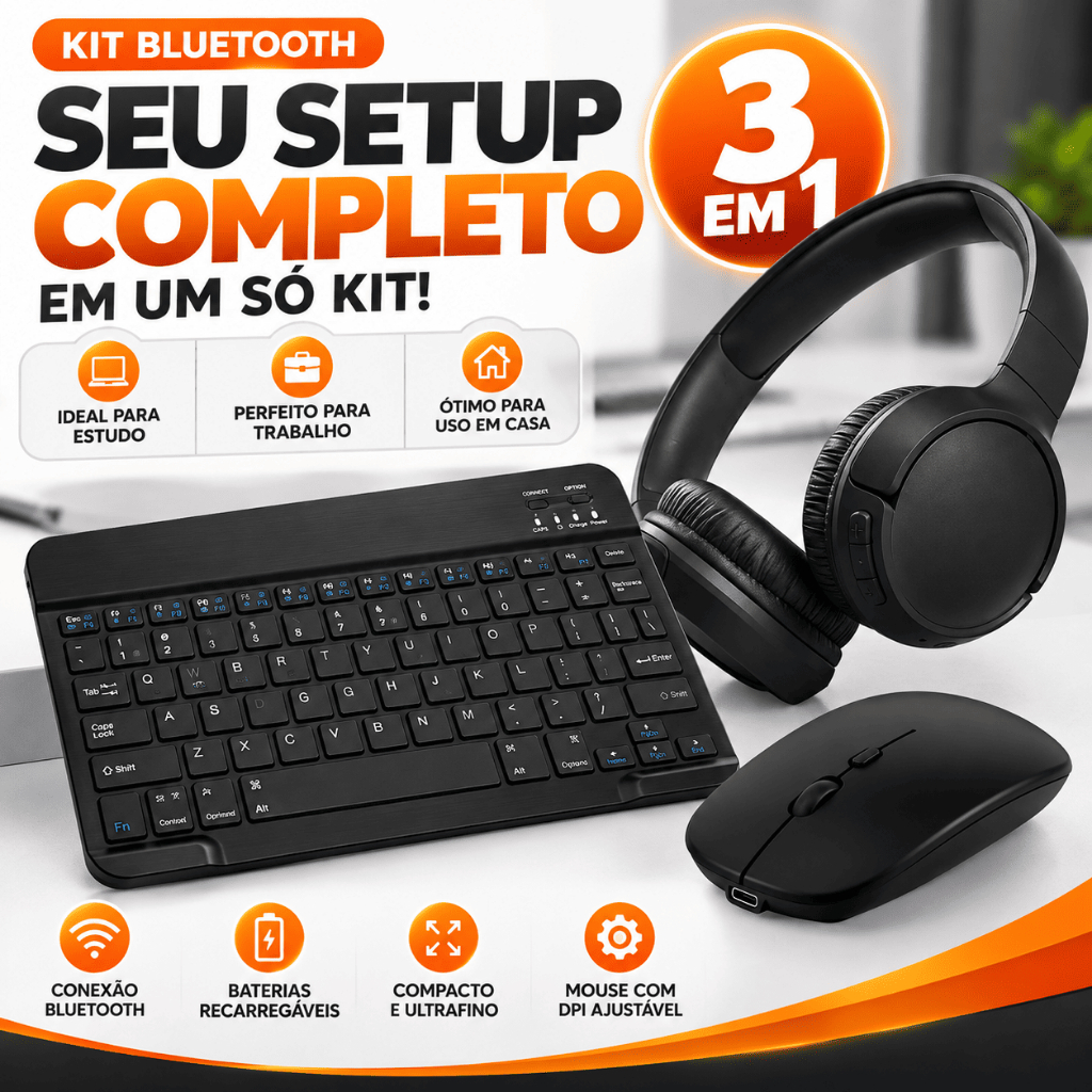 Kit Fone Bluetooth Tune 510 + Teclado e Mouse Sem Fio Recarregável Para Notebook Tablet