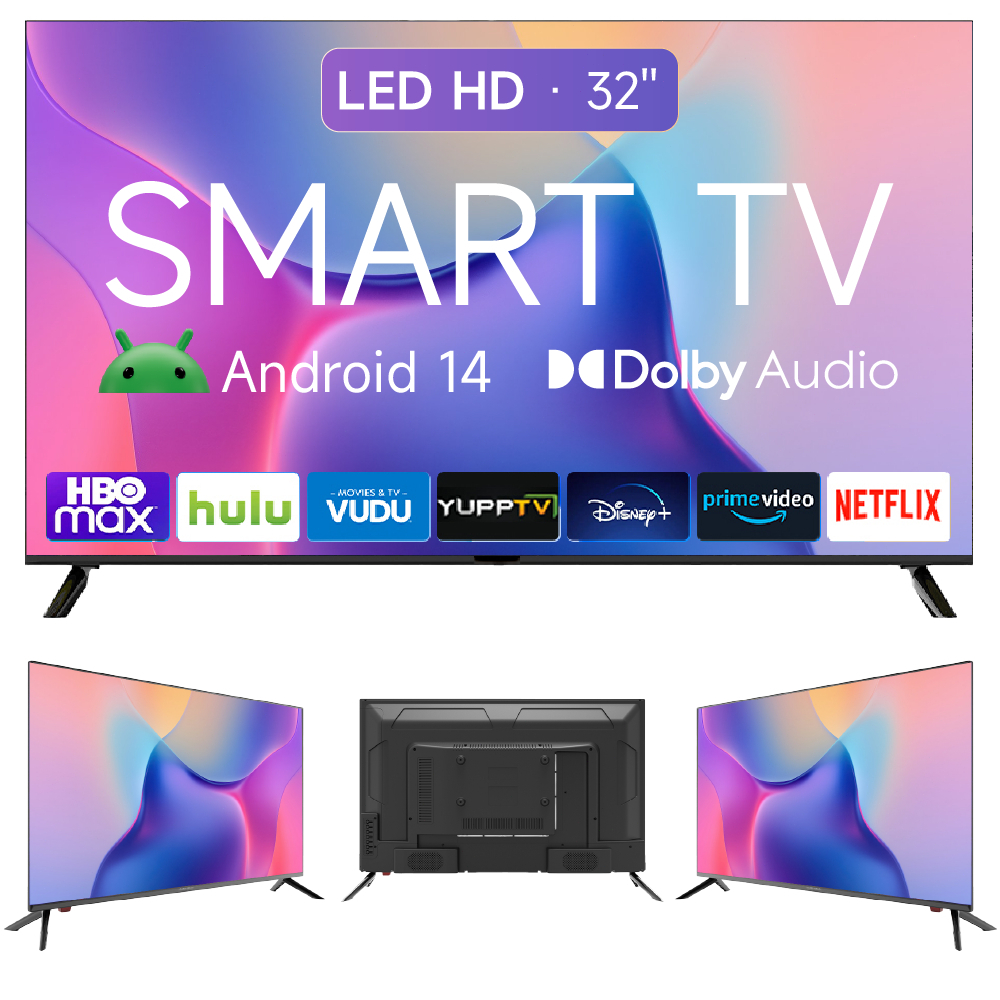 Smart TV 24/32 Polegadas HD Android TV 14, Dolby Audio, Wi-Fi,127v/220v