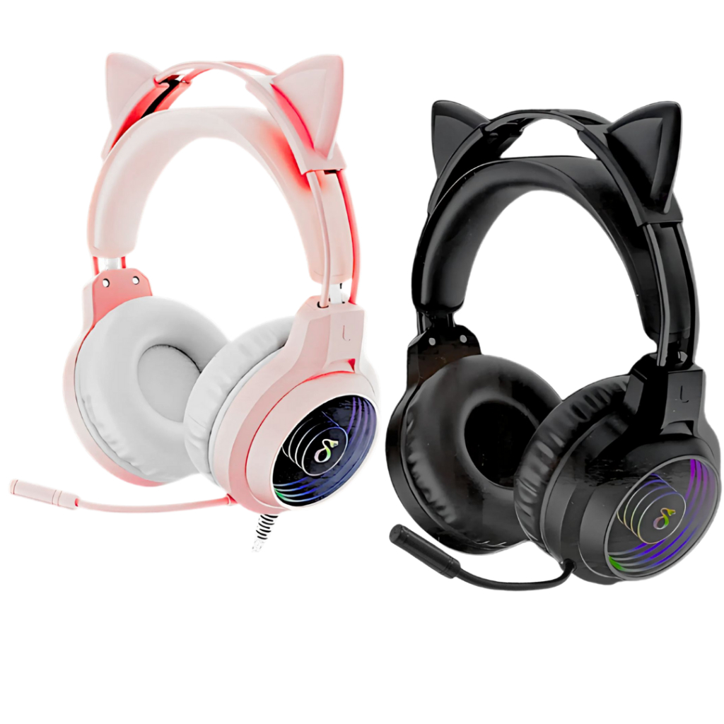 Fone de Ouvido Headset Gamer RGB Pro com Microfone e Som Imersivo Drivers 40mm Orelha Gato Fone de Ouvido Headset Gamer RGB Pro com Microfone e Som Imersivo Drivers 40mm Orelha Gato