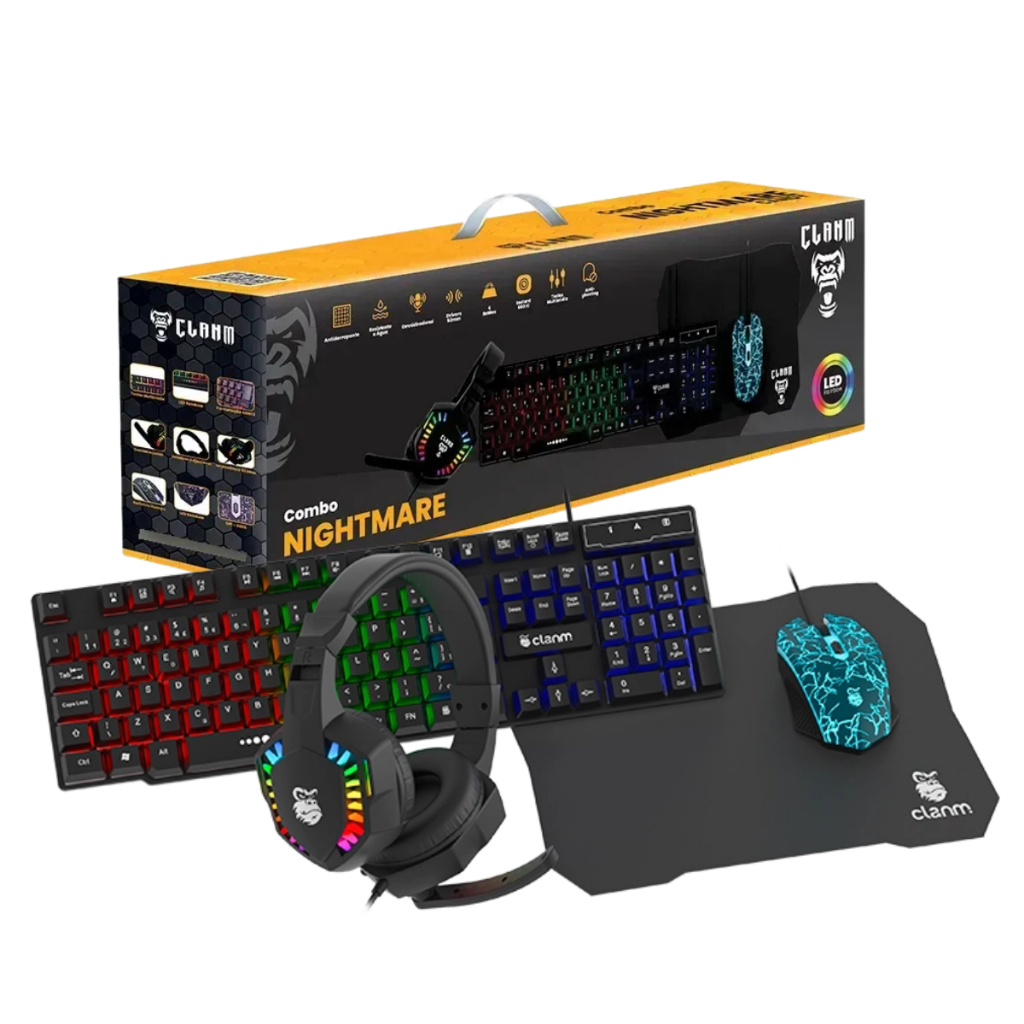 Kit Gamer Teclado Semi-mecânico + Mouse RGB + Mouse Pad + Headset - Para Pc Notebook e Vídeo Game