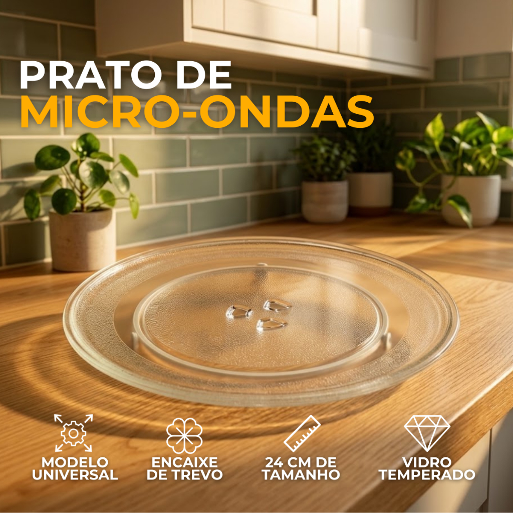 Prato de Micro-ondas 24cm Universal com Encaixe Trevo Prato de Micro-ondas 24cm Universal com Encaixe Trevo