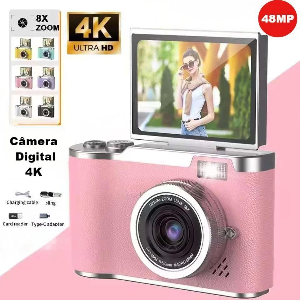 Câmera Digital 4K CCD Para Fotografia ,Vídeo Vlogging , Câmera Digital 18X , Filmadora YouTube , 48mp