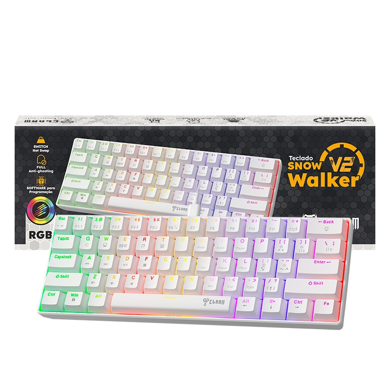 Teclado Gamer Clanm 60% SNOW Walker Rgb Switch Red Mecânico com Software RGB Teclado Gamer Clanm 60% SNOW Walker Rgb Switch Red Mecânico com Software RGB