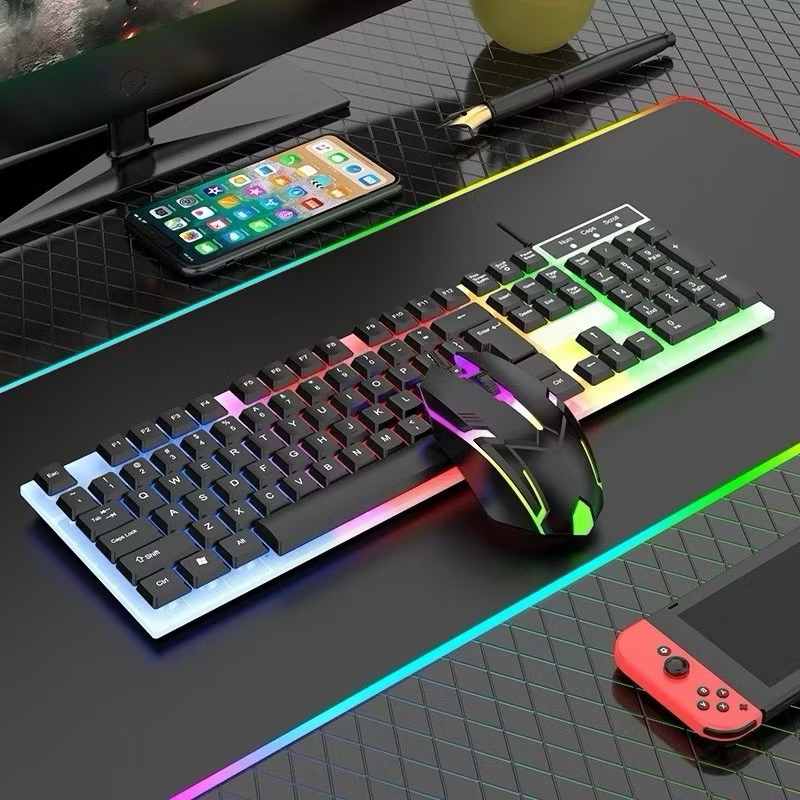 Kit Teclado Gamer semi Mecânico RGB + Mouse Gamer LED Iluminado USB