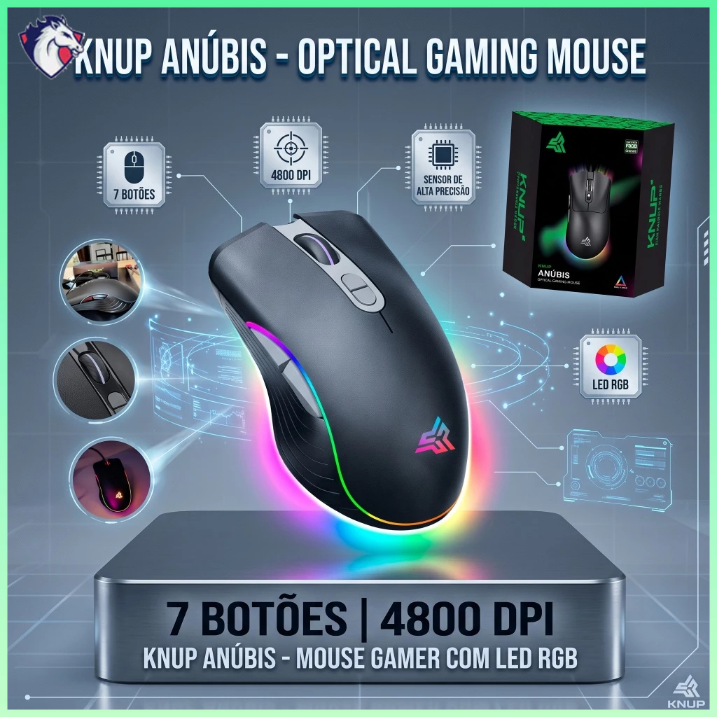 Mouse Gamer Profissional RGB 4800 DPI Alta Precisão 7 Botões para Jogos FPS