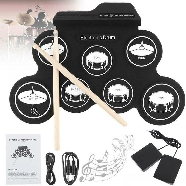 Bateria Eletrônica de Silicone Recarregável USB Portátil 7 Almofadas/9 Almofadas Para Crianças Iniciantes