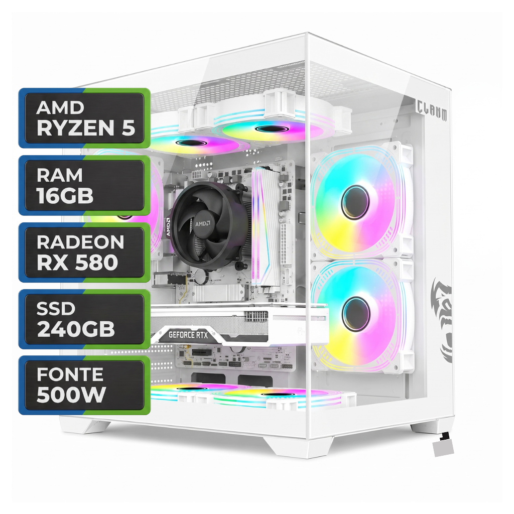 PC Gamer Uriel II, AMD Ryzen 5 5500, Radeon RX 580 8GB, 16GB DDR4, SSD 240GB, Fonte 500W PC Gamer Uriel II, AMD Ryzen 5 5500, Radeon RX 580 8GB, 16GB DDR4, SSD 240GB, Fonte 500W