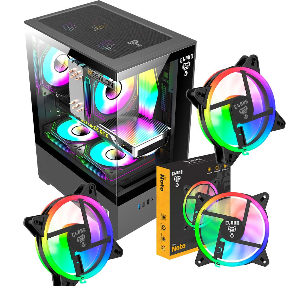 Gabinete Gamer CLANM MEGALON Com 3 Fans RGB Para Placa Mini ITX (mITX), Micro ATX (mATX)