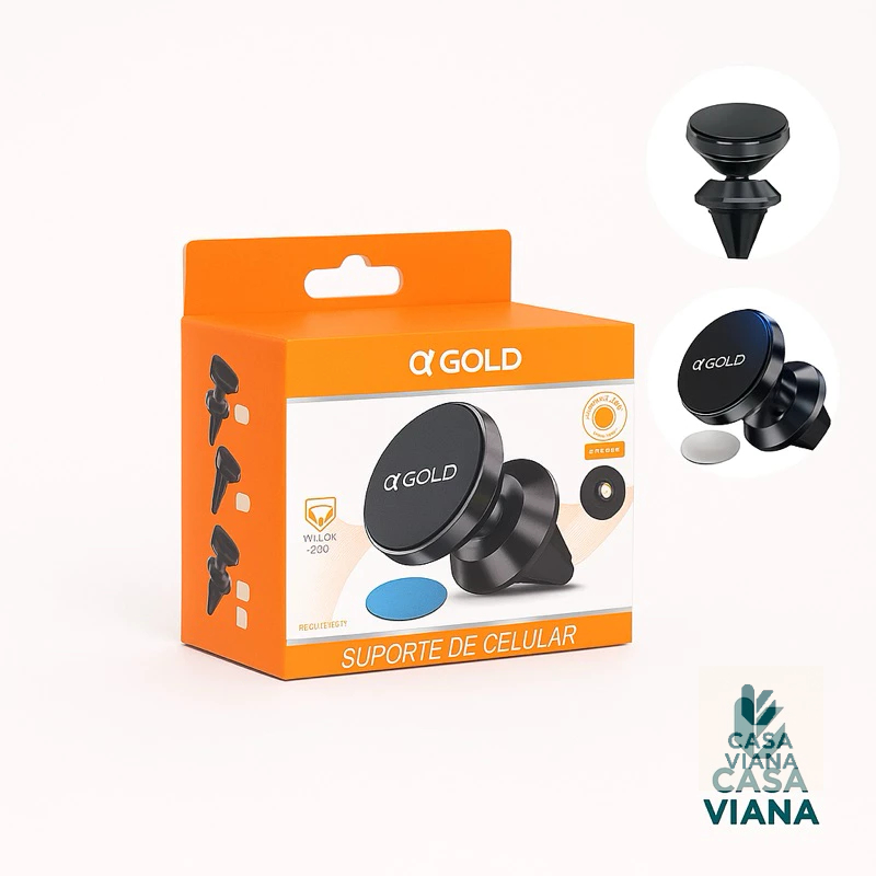 Suporte Magnético Veicular para Celulares αGOLD – Saída do Ar p/ Celular e GPS Suporte Magnético Veicular para Celulares αGOLD – Saída do Ar p/ Celular e GPS