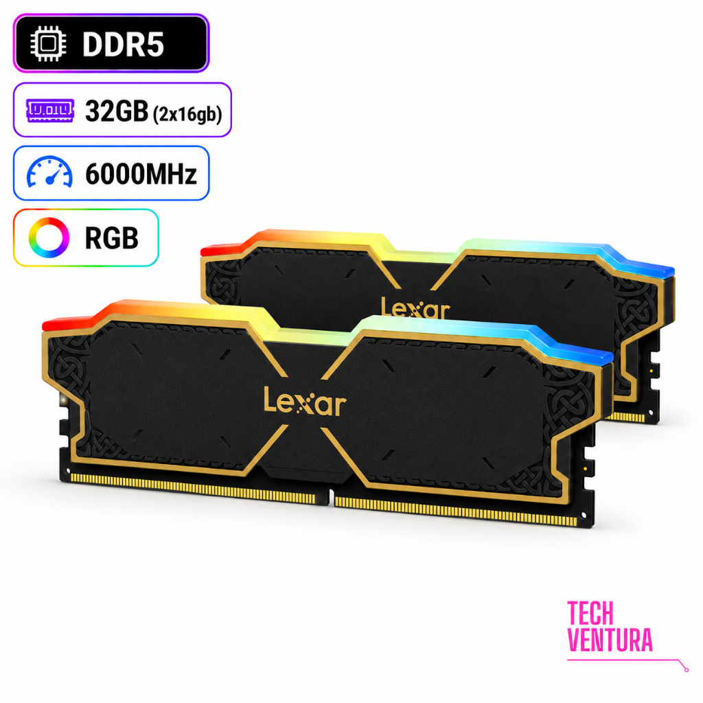 Memória RAM Lexar THOR Preta RGB DDR5 32GB Kit 2x16GB 6000MHz CL38 XMP 3.0 AMD EXPO (NOVO)