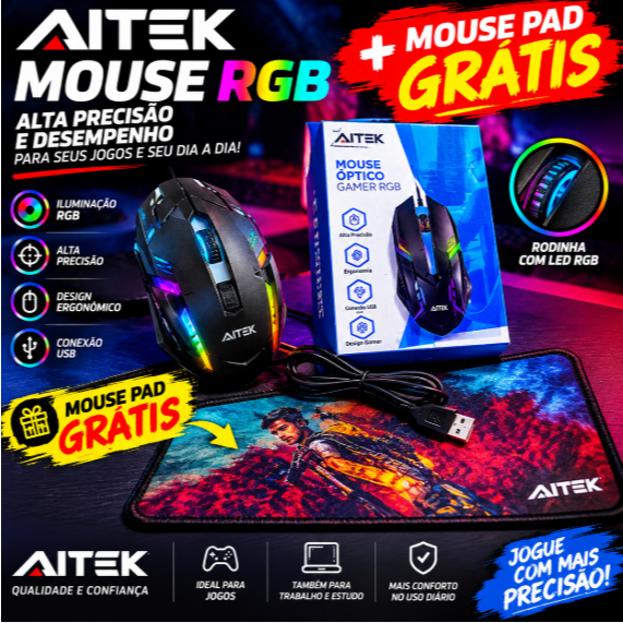 MOUSE ÒPTICO GAMER - MOUSE PAD GRÁTIS