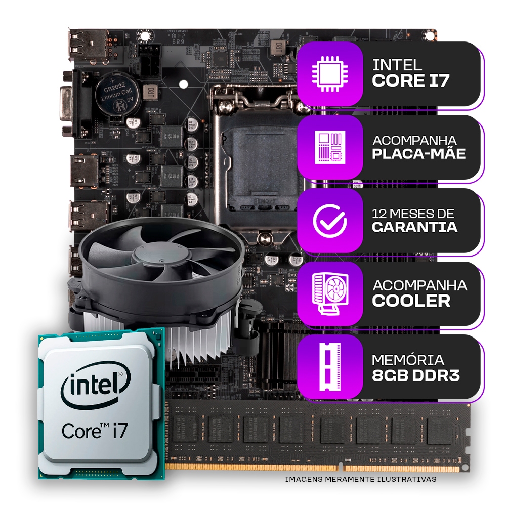 Kit Upgrade, Processador Intel core i7, Placa mãe 1155 + 8GB de memória ram Kit Upgrade, Processador Intel core i7, Placa mãe 1155 + 8GB de memória ram