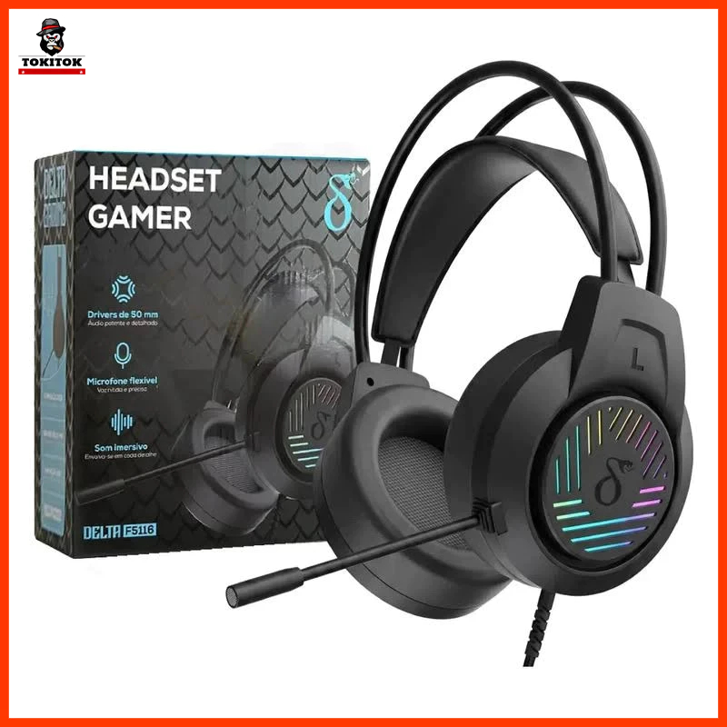 Headset Gamer RGB Driver 50mm Som Imersivo Microfone Flexível HD Fone com Fio para PC PS4 Xbox