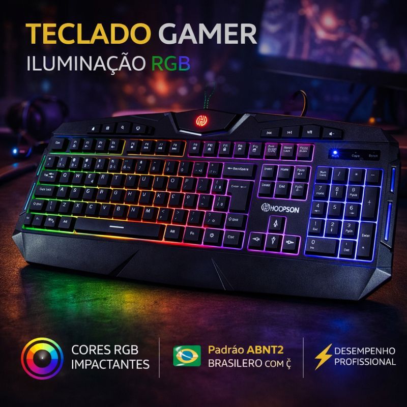 Teclado Gamer Semi Mecânico RGB Anti Ghosting com Iluminação LED Colorida para PC e Notebook Teclado Gamer Semi Mecânico RGB Anti Ghosting com Iluminação LED Colorida para PC e Notebook