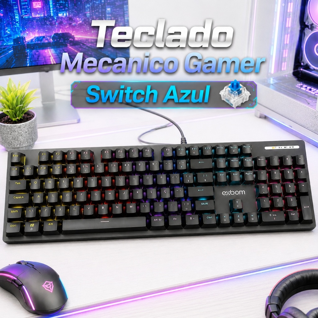 Teclado Gamer Mecânico RGB Switch Blue LED Multicolor Anti Ghosting 17 Funções PC Gamer Teclado Gamer Mecânico RGB Switch Blue LED Multicolor Anti Ghosting 17 Funções PC Gamer