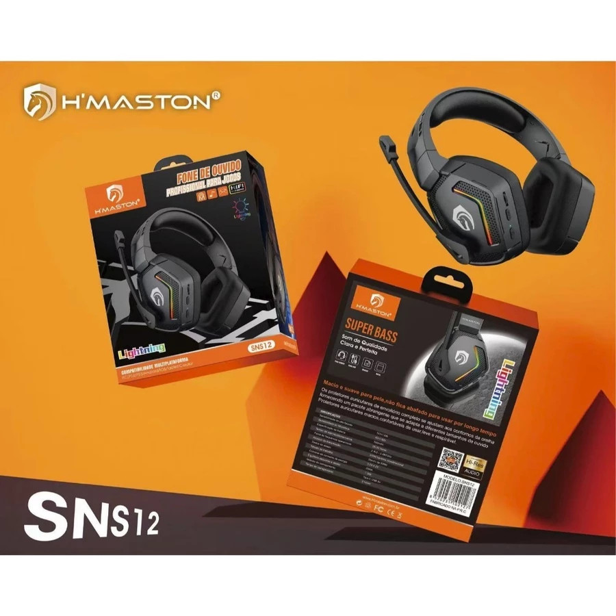 Fone de Ouvido Headset Gamer Sem Fio Bluetooth 5.0 com LED RGB, Microfone e Som Imersivo H’Maston