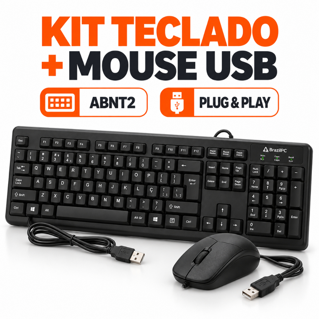 Kit Teclado e Mouse com Fio USB BrazilPC BPC-8236/007 ABNT2 Plug and Play Preto