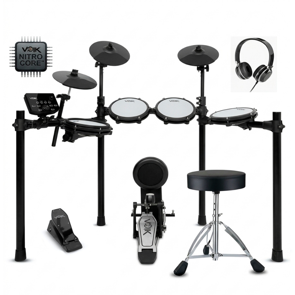 Bateria Eletrônica Voik BOOST-700 MIDI Pads em Mesh Caixa Dual Zone Completa Cor Preto Bivolt