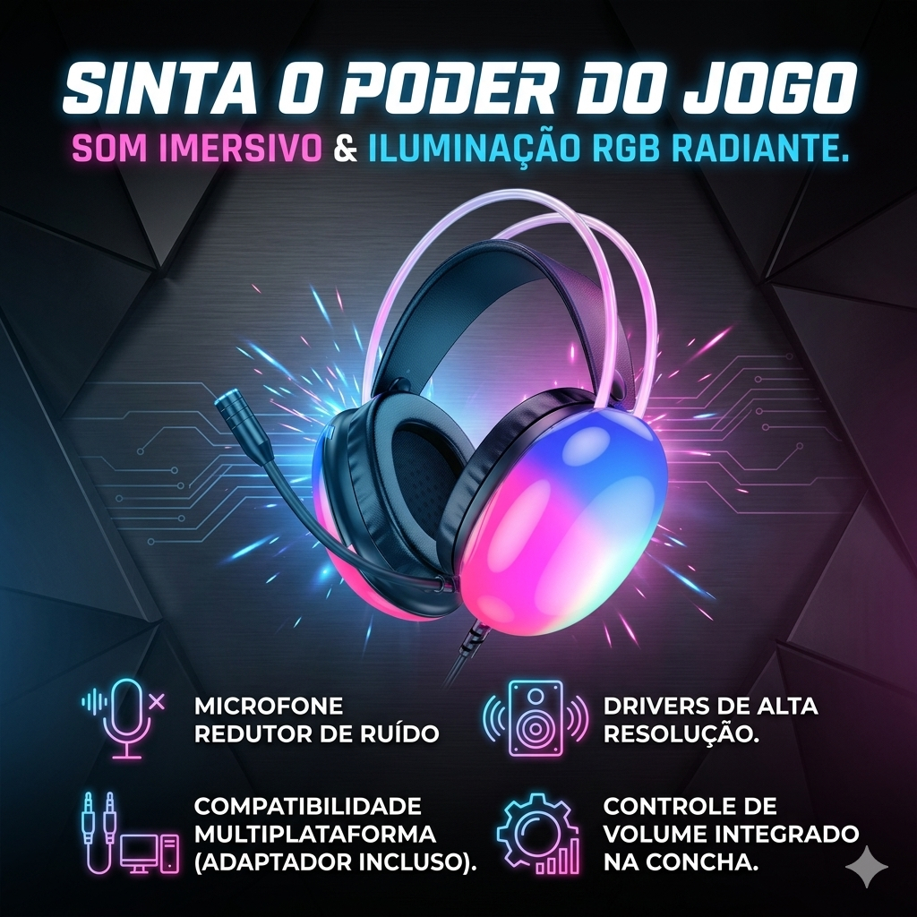 Headset Gamer DELTA F4132 RGB Com Microfone Estéreo P2 USB Para PC Console PS4/PS5/Xbox Series