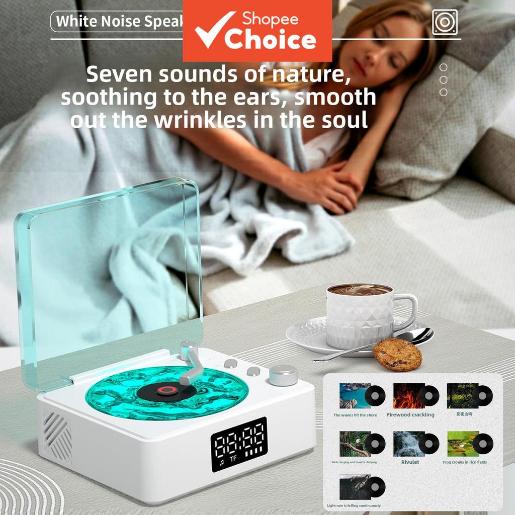 Caixa de Som Bluetooth Vintage, Tocador de Discos Retrô com Máquina de Som Branco, 7 Sons Relaxantes Integrados,