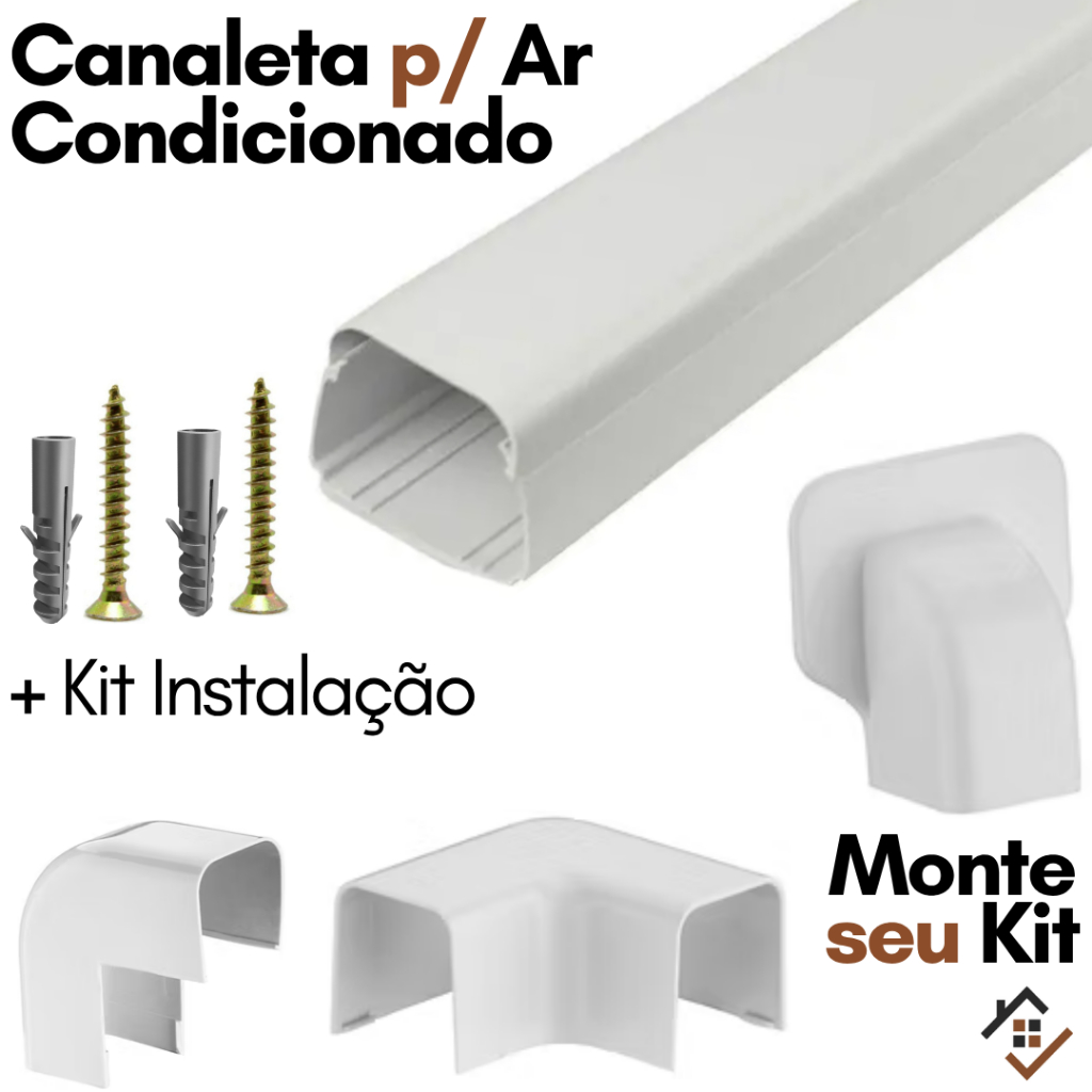 Canaleta para Ar Condicionado Split Parede Kit Acabamento Duto Terminal Luva Curva Ar Btus