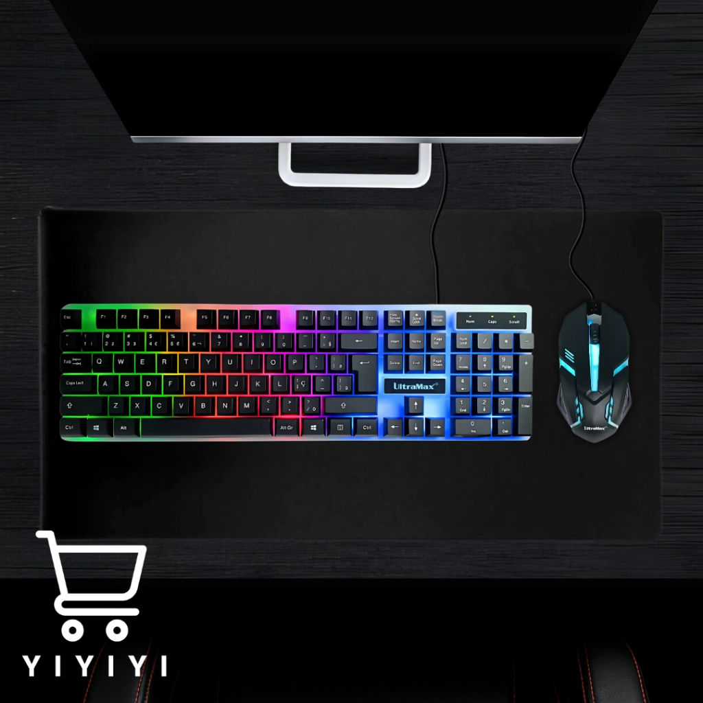 Kit Teclado Semi Mecânico LED RGB + Mouse Gamer 3200dpi Rgb Led com fio JK350