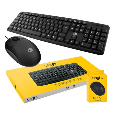 Kit Teclado E Mouse Bright Qwerty Português Brasil Fio Usb Preto Kit Teclado E Mouse Bright Qwerty Português Brasil Fio Usb Preto