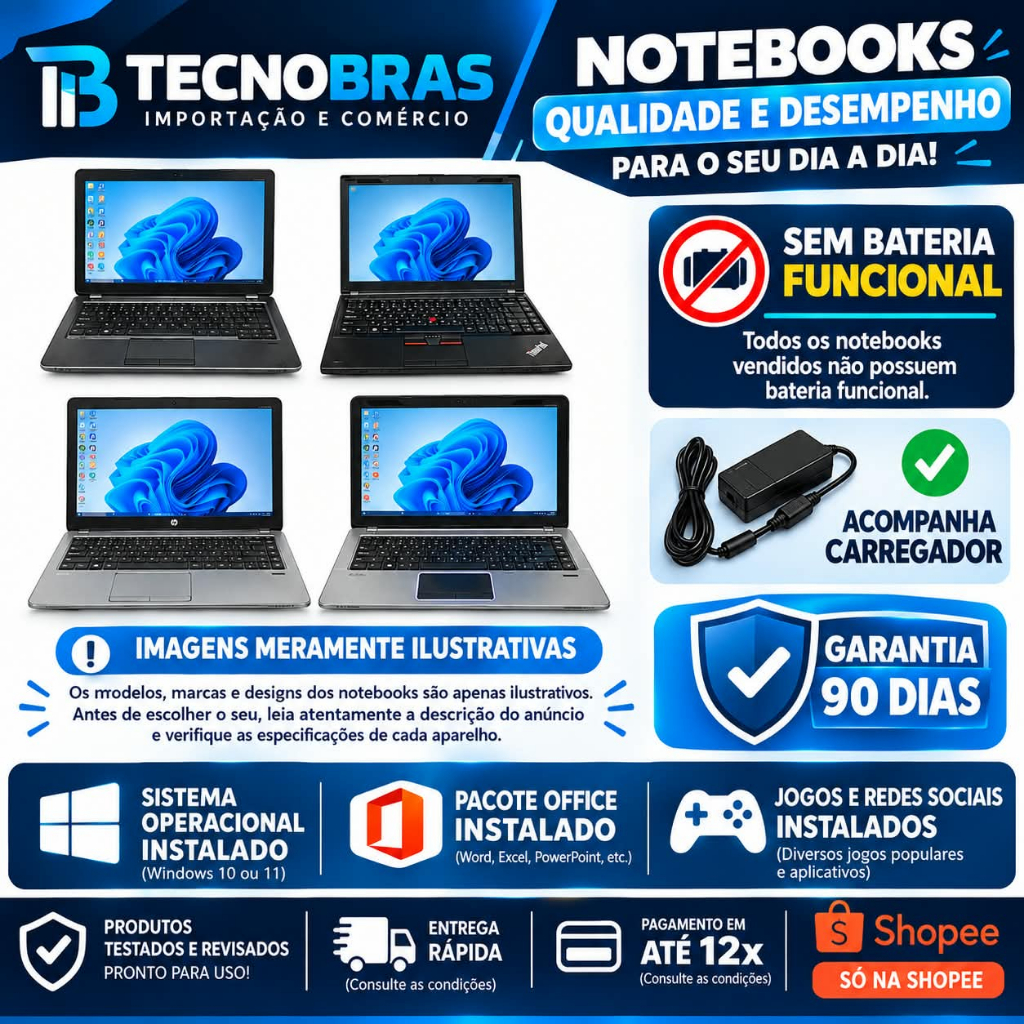 Notebook SEM BATERIA | Usado | Revisado | Dual Core | Celeron | Pentium para estudos, trabalho e muito mais