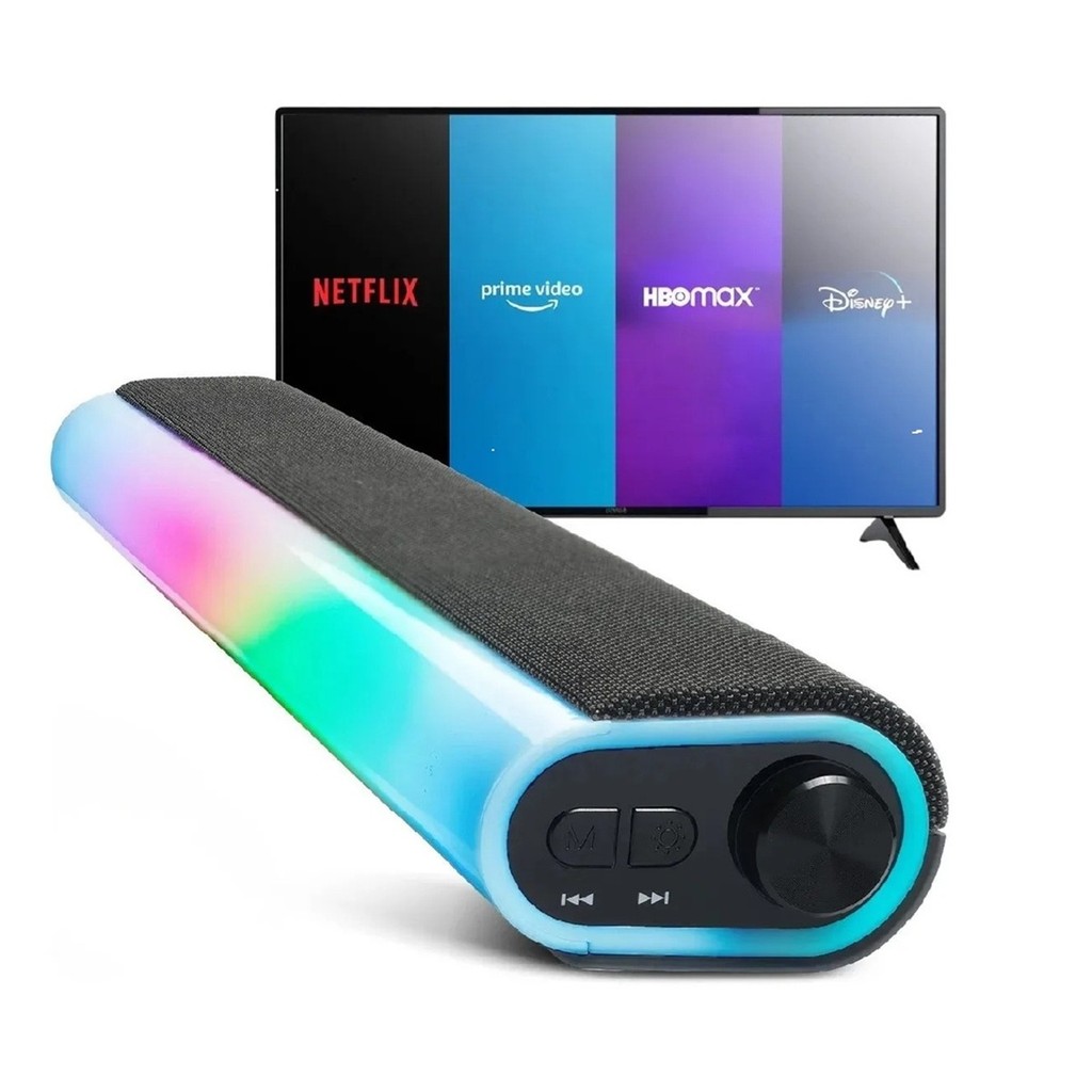 Soundbar Tv Speaker Caixa De Som Iluminação LED RGB Pc Note Computador P2 USB SD Aux P2 Soundbar Tv Speaker Caixa De Som Iluminação LED RGB Pc Note Computador P2 USB SD Aux P2