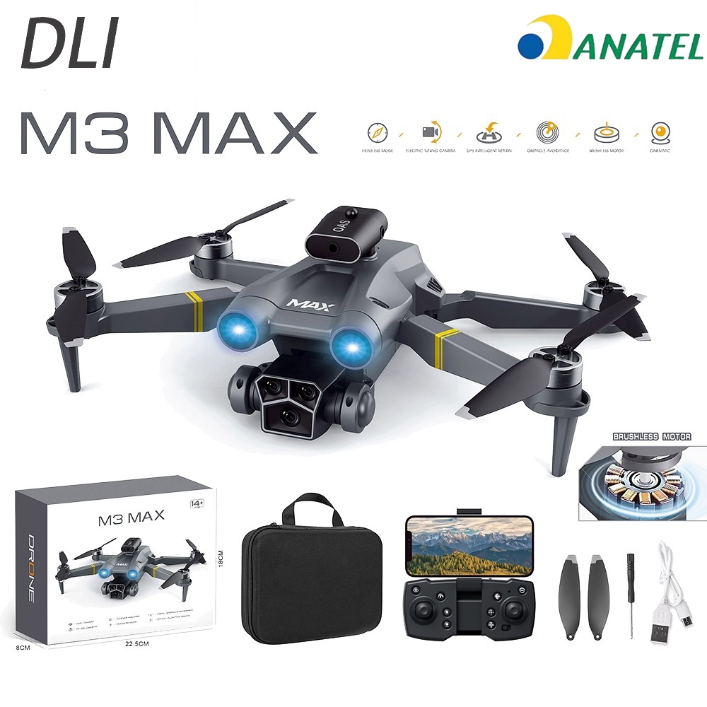 Profissional Mini Drone Dual Camera Quadricóptero RC 360° Roll Com Motor Sem Escovas-Anatel Profissional Mini Drone Dual Camera Quadricóptero RC 360° Roll Com Motor Sem Escovas-Anatel