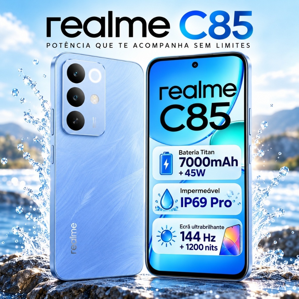 Celular Smartphone Realme C85 4G 256GB 8GB RAM Dual SIM Tela 6,8" Bateria Titan 7000mAh NFC