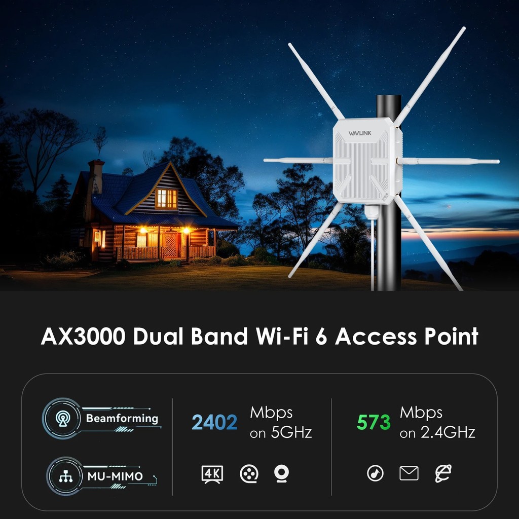 Roteador WiFi 6 AX3000 Mesh Outdoor Longo Alcance IP67 À Prova d'Água Com POE Antenas Potentes Roteador WiFi 6 AX3000 Mesh Outdoor Longo Alcance IP67 À Prova d'Água Com POE Antenas Potentes