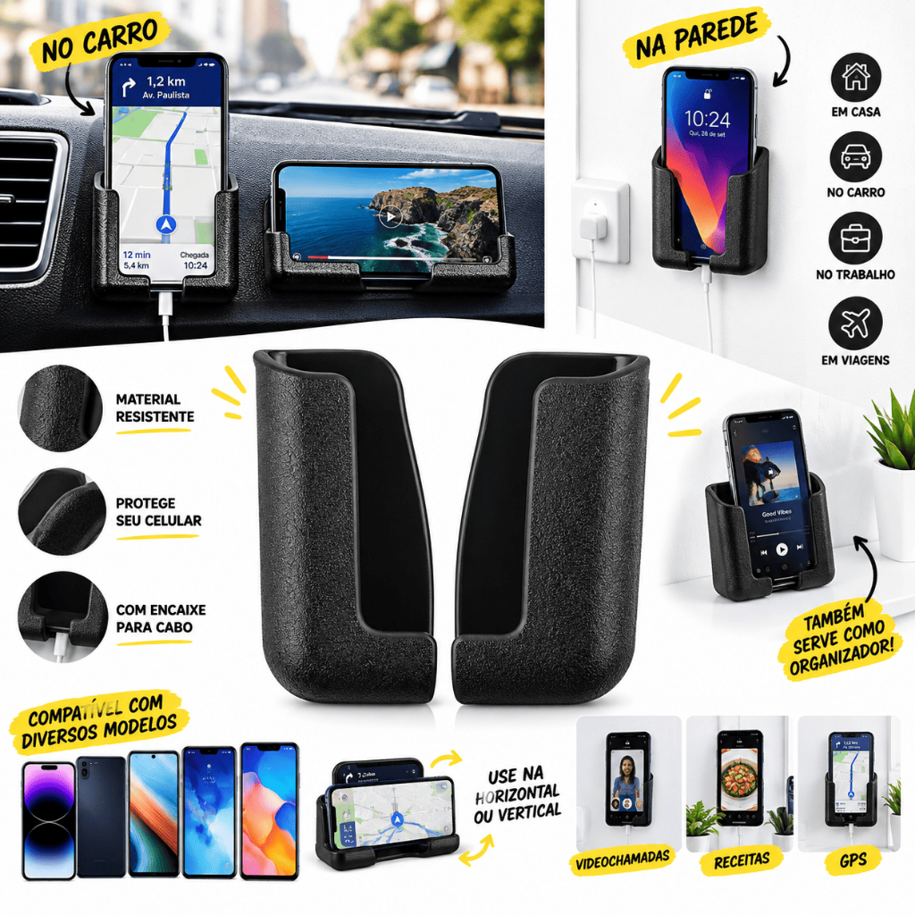 Suporte Celular Para Carro e Parede Adesivo Universal Forte Sem Furar GPS Smartphone