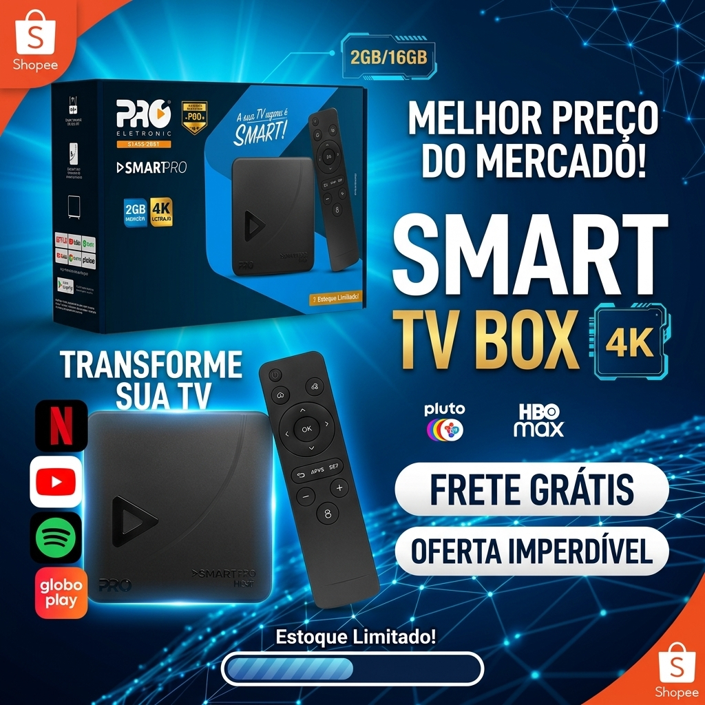 Smart Box TV Box Proeletronic SmartPro PROSB-3000 4K Android 10 2GB RAM 16GB Wi-Fi Bivolt Transforme Sua TV Em Smart