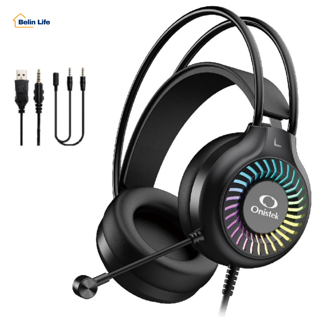 Headset Gamer RGB Onistek ON-FN649 Driver 40mm Microfone Flexível USB e P2 para PC