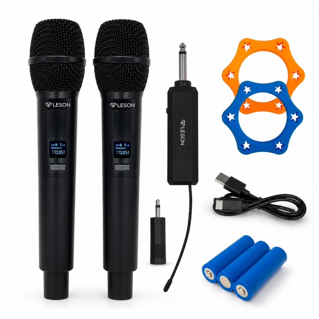 Kit 2 Microfones Sem Fio Leson UHF Recarregável P10 USB-C Igreja Karaokê Palestra Eventos Kit 2 Microfones Sem Fio Leson UHF Recarregável P10 USB-C Igreja Karaokê Palestra Eventos