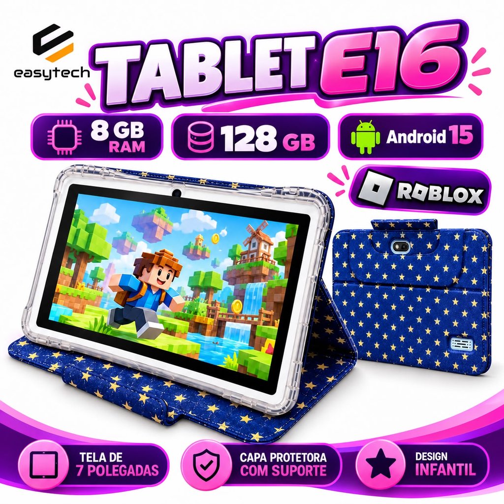 Tablet Infantil E16 – Android 15 | 8GB RAM | 128GB