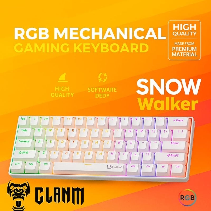 Teclado Gamer 60% Branco Mecanico RGB Snow Walker V2 - Clanm Teclado Gamer 60% Branco Mecanico RGB Snow Walker V2 - Clanm