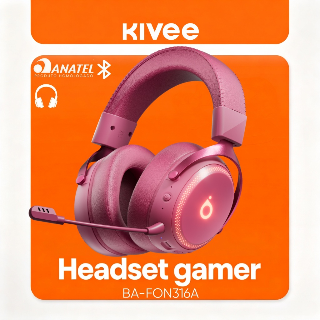 Kivee X Basike Headset Gamer Sem Fio Bluetooth com Microfone e Adaptador 2.4G Original FON316A