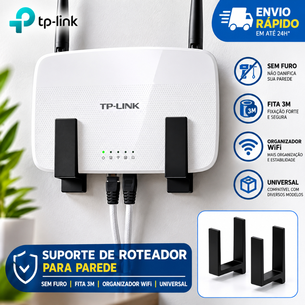 Suporte Roteador Parede Sem Furo Fita 3M Organizador WiFi Universal