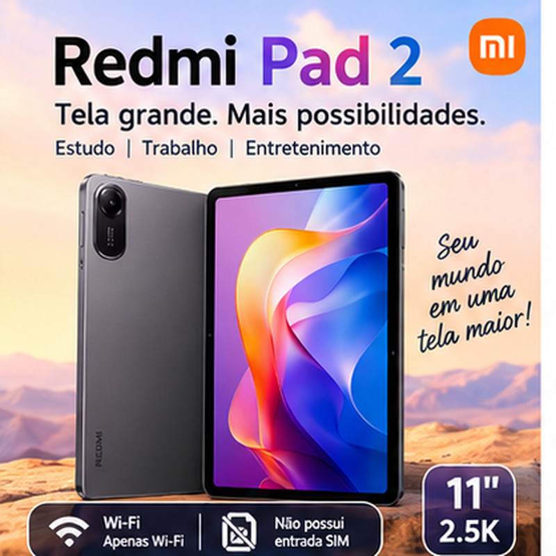 Tablet Redmi Pad 2 11" 2.5K 90Hz 128GB 256GB Wi-Fi Helio G100 Ultra 9000mAh