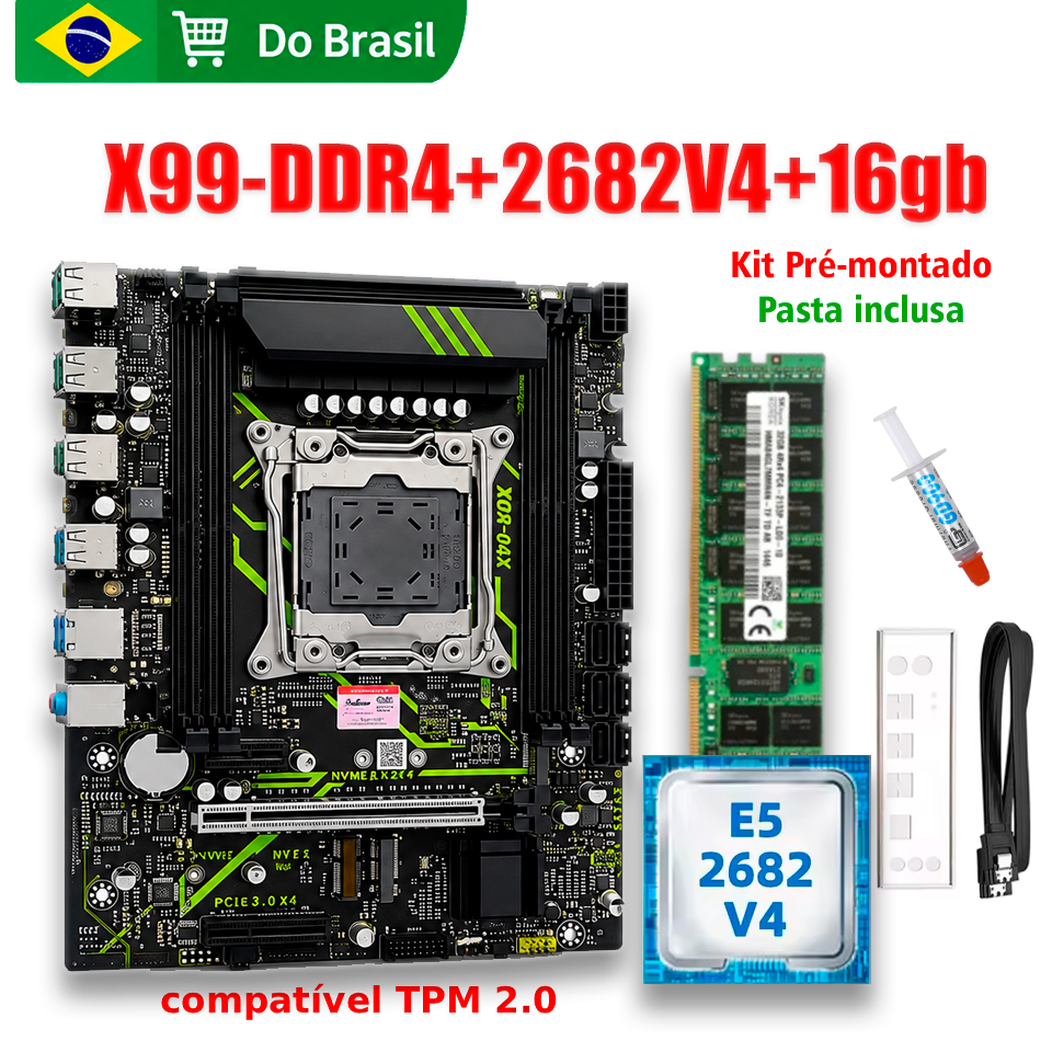 KIT UPGRADE PLACA-MÃE X99 +TPM 2.0 + XEON 2682V4 + 16GB RAM DDR4 ECC USB 3.0, TPM2.0