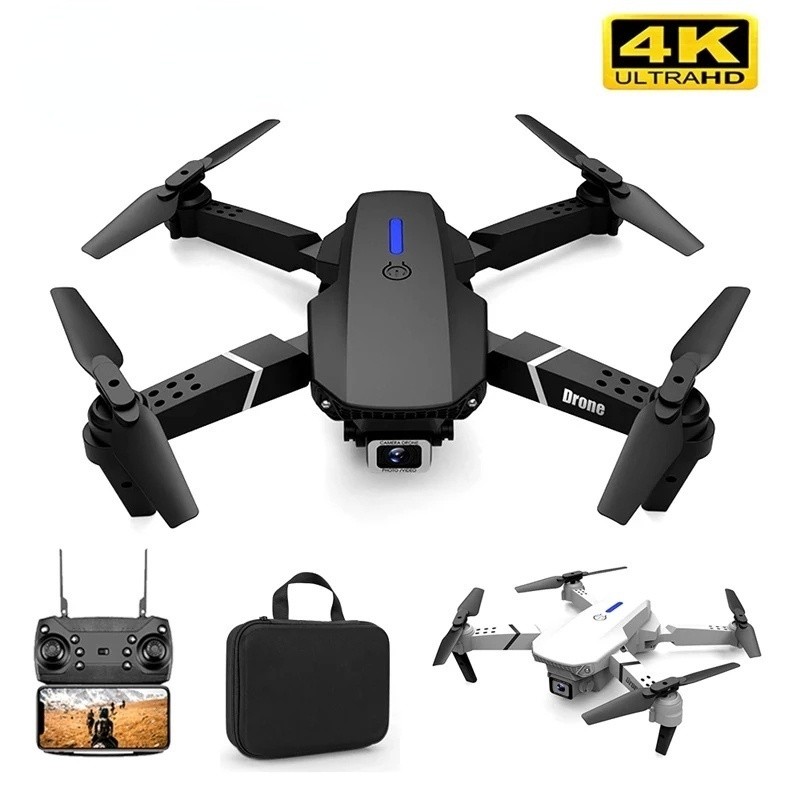 Drone E88 Dual Camera 4K Com 1 Bateria WI-FI PRETO NOVO