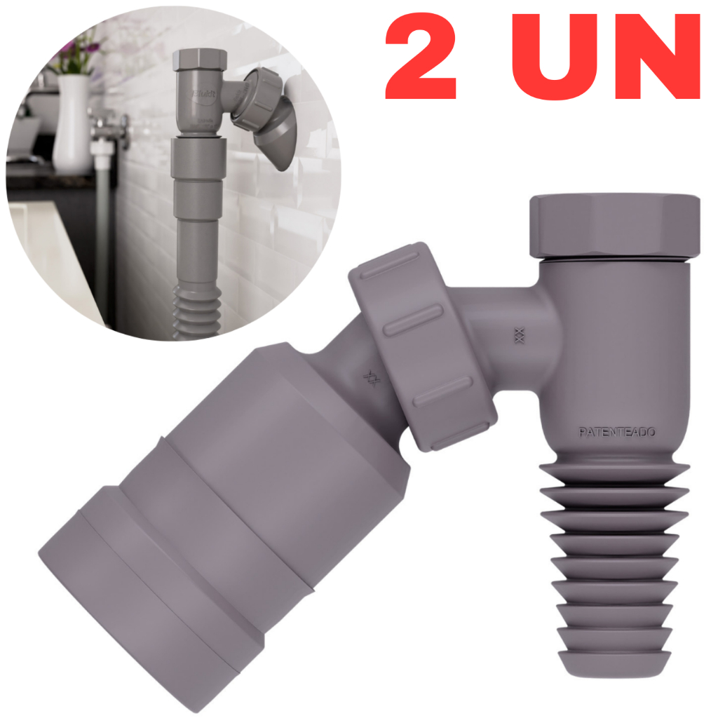 Kit 2 Conexão Articulada Máquina Lavar Roupa 45° até 90° Adaptador Evita Retorno de Mau Cheiro e Espuma