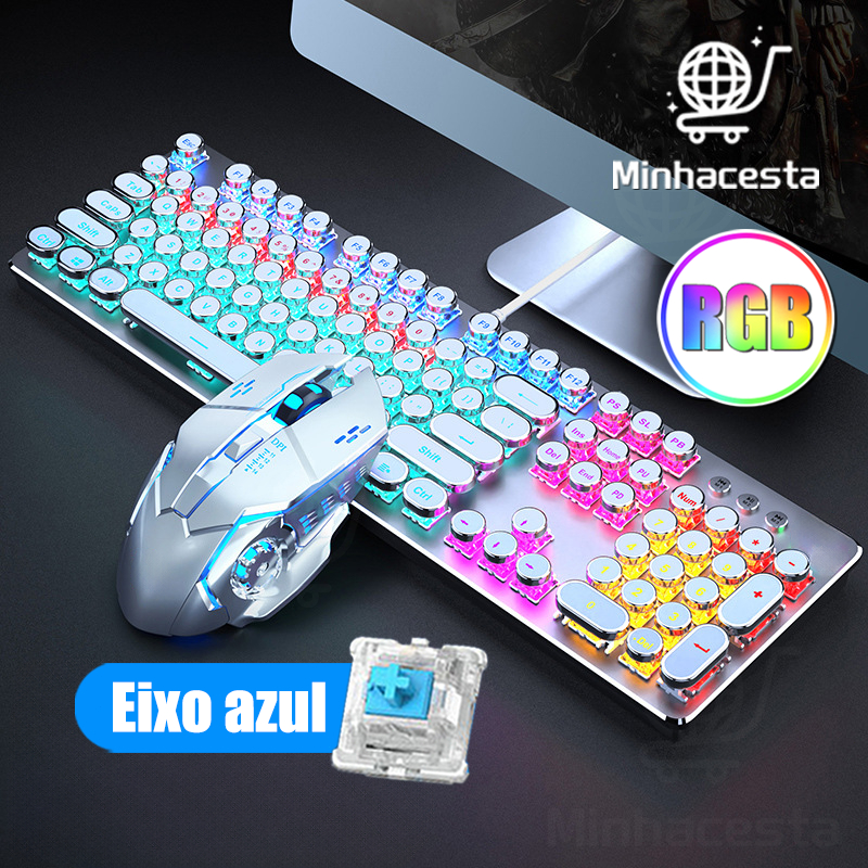 Kit Teclado Semi Mecânico Mouse Gamer com fio 3200dpi RGB LED Iluminado Para Jogos PC H7 Kit Teclado Semi Mecânico Mouse Gamer com fio 3200dpi RGB LED Iluminado Para Jogos PC H7