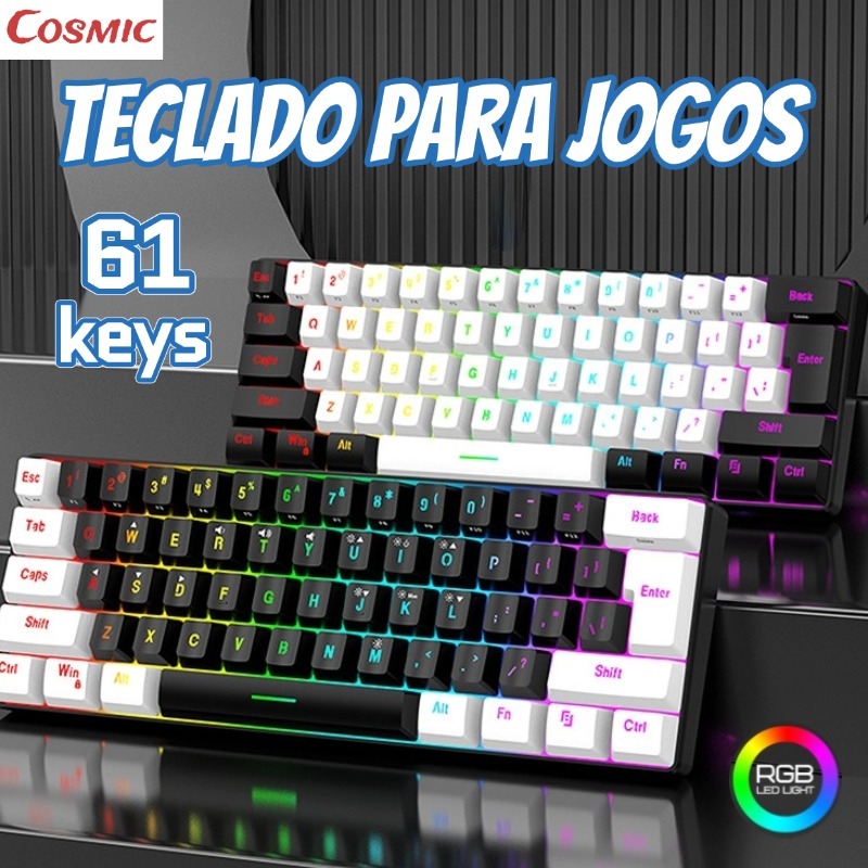 Teclado para jogos com fio 61-Key RGB Backlight Mini Compact USB-C Cabo de alimentação plugável eclado Gamer Mecânico-CO Teclado para jogos com fio 61-Key RGB Backlight Mini Compact USB-C Cabo de alimentação plugável eclado Gamer Mecânico-CO