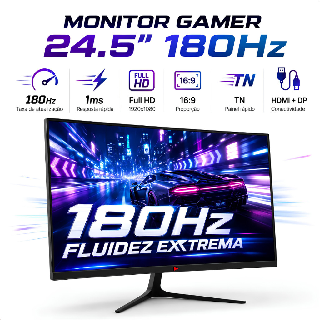Monitor Gamer 24,5 Polegadas Full HD 1920×1080 VA / TN 100Hz /180Hz 1ms HDMI VGA