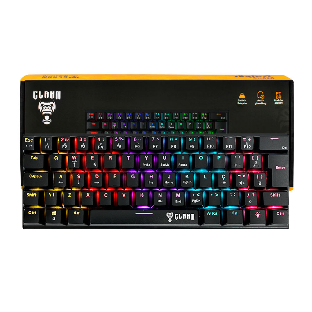 Teclado Gamer Mecânico CLANM Night Walker 60% Preto ABNT2 RGB Hot Swap Switch Red Anti-Ghosting USB