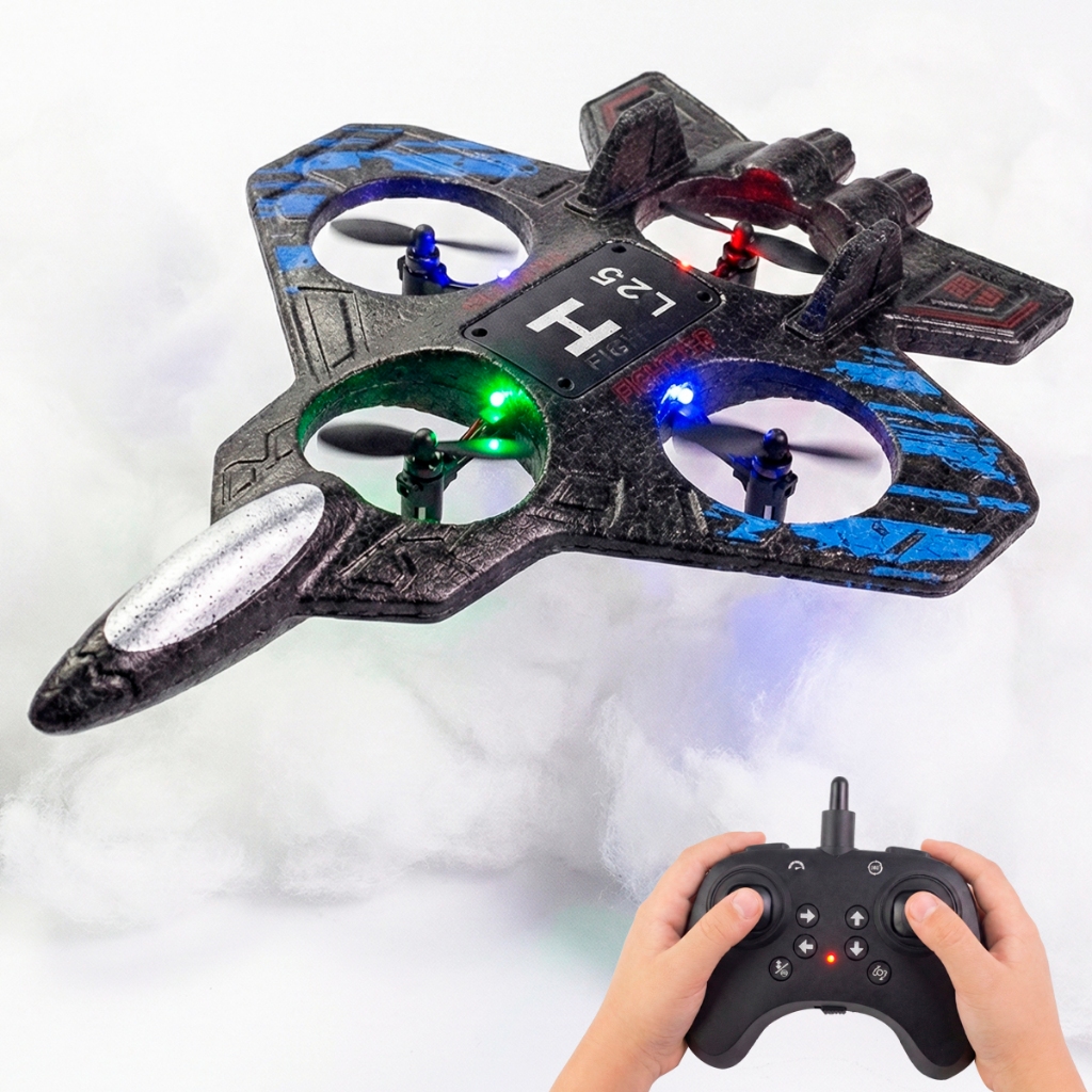 Drone Avião Raptor Controle Remoto c/ Giroscópio Flip 360° LED Bateria Recarregável