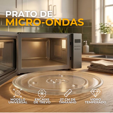 Prato Reposição Micro-ondas 27cm Universal Encaixe Trevo